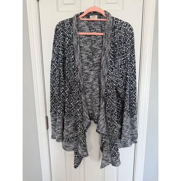 Knox Rose Sweaters - Knox rose Black & Grey Geometric Pattern Open Cardigan Sweater Size XL